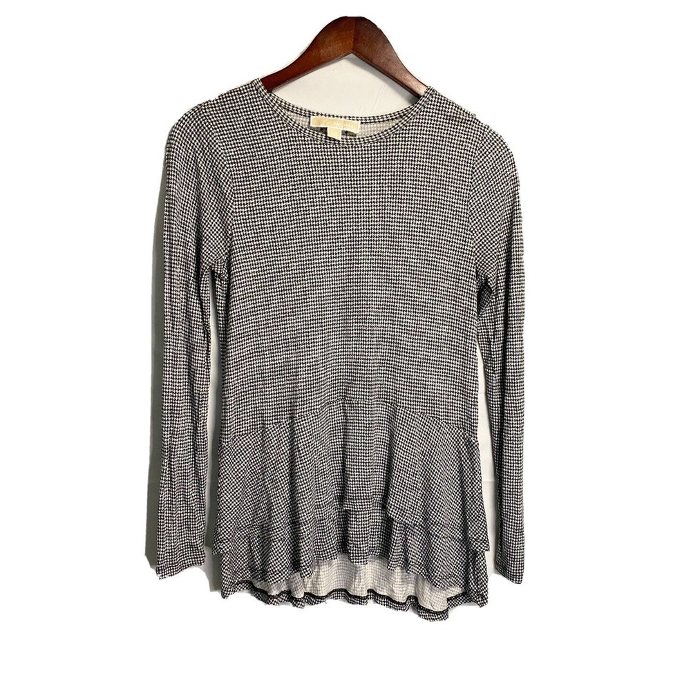 Michael Kors Womens‎ Ruffled Layered Tunic Blouse Black White Petite Small